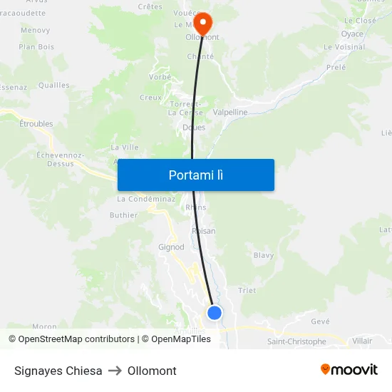 Signayes Chiesa to Ollomont map