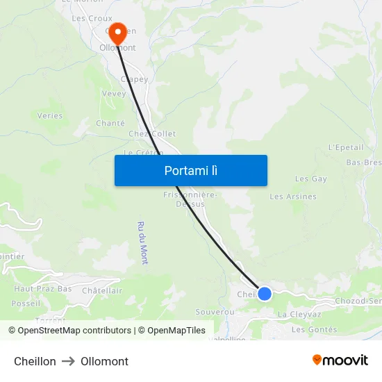 Cheillon to Ollomont map