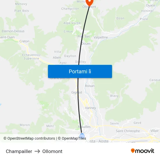 Champailler to Ollomont map