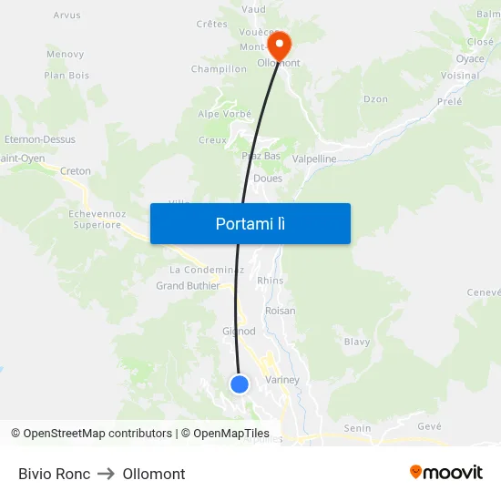 Bivio Ronc to Ollomont map