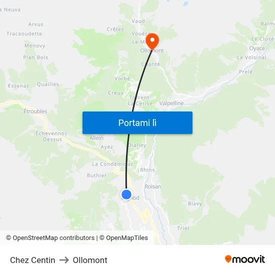Chez Centin to Ollomont map