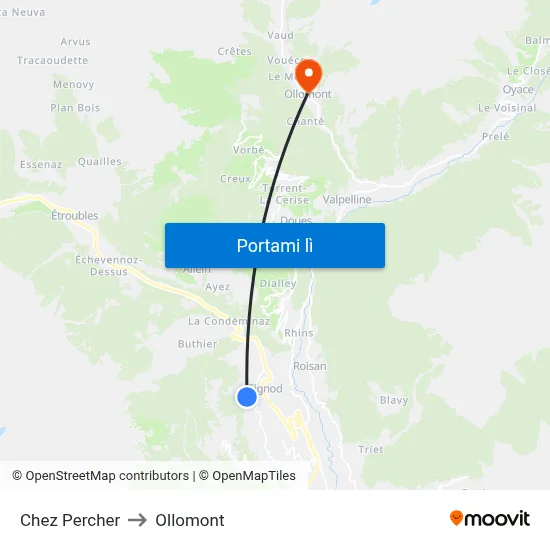 Chez Percher to Ollomont map