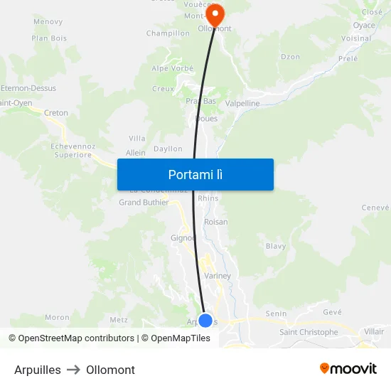 Arpuilles to Ollomont map