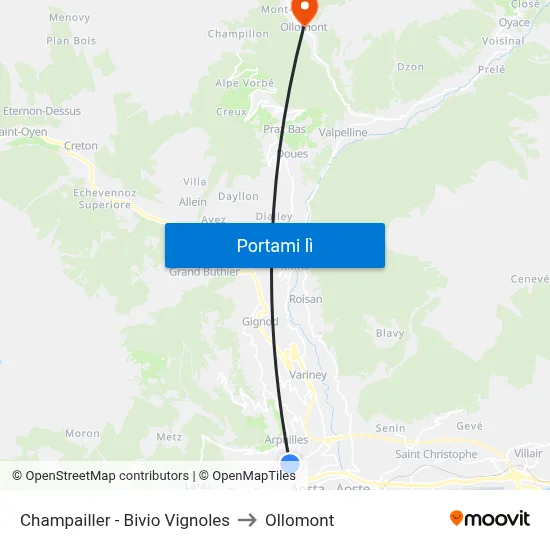 Champailler - Bivio Vignoles to Ollomont map