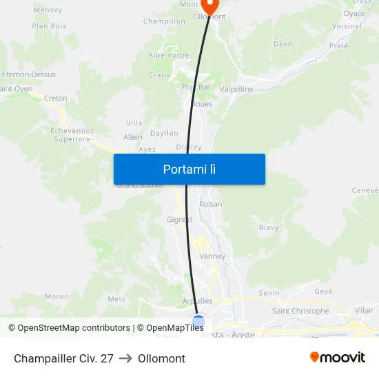 Champailler Civ. 27 to Ollomont map