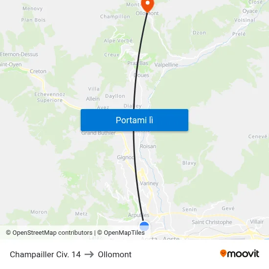 Champailler Civ. 14 to Ollomont map