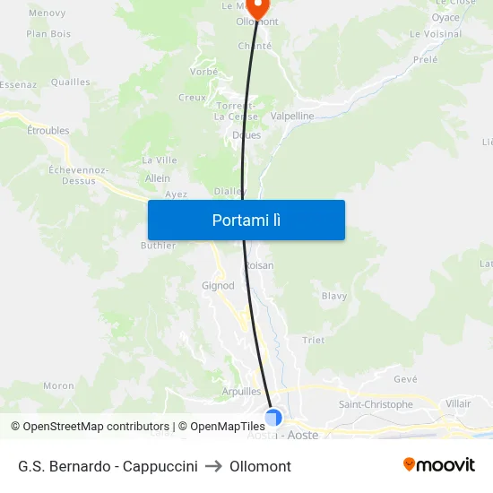 G.S. Bernardo - Cappuccini to Ollomont map