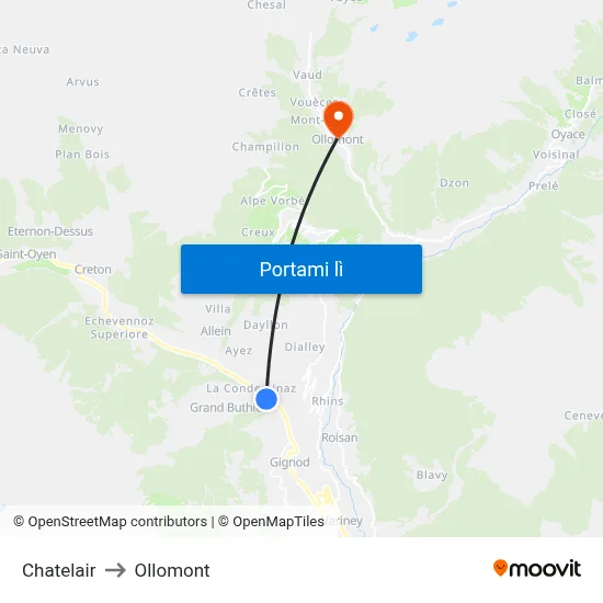 Chatelair to Ollomont map