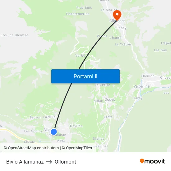 Bivio Allamanaz to Ollomont map