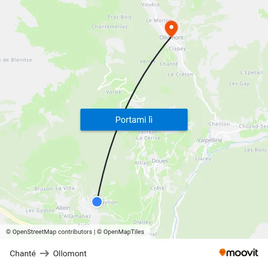 Chanté to Ollomont map