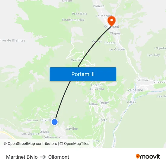 Martinet Bivio to Ollomont map