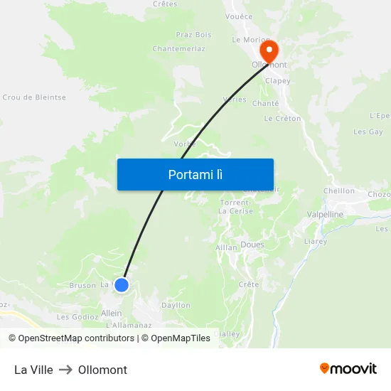 La Ville to Ollomont map
