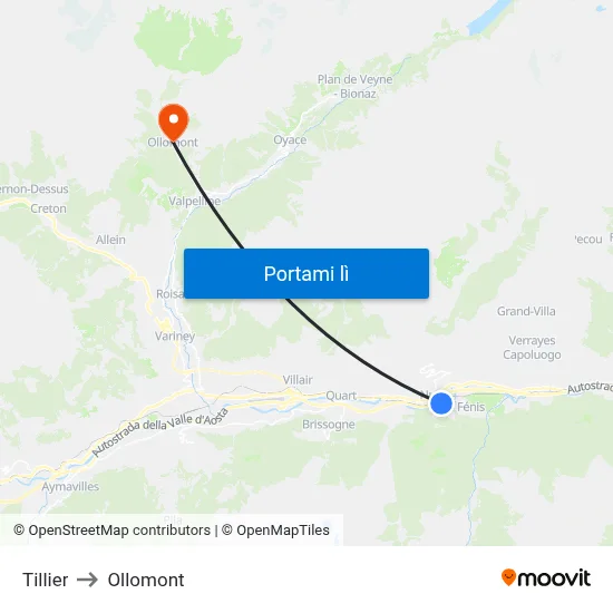 Tillier to Ollomont map