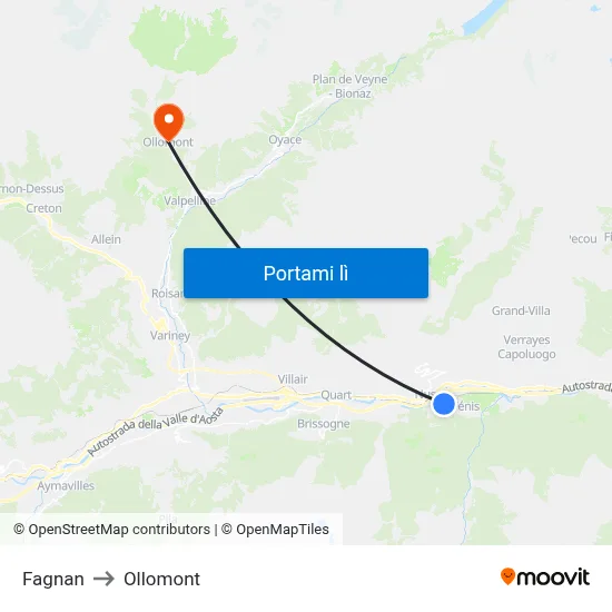 Fagnan to Ollomont map