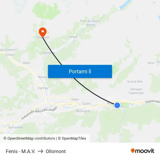 Fenis - M.A.V. to Ollomont map