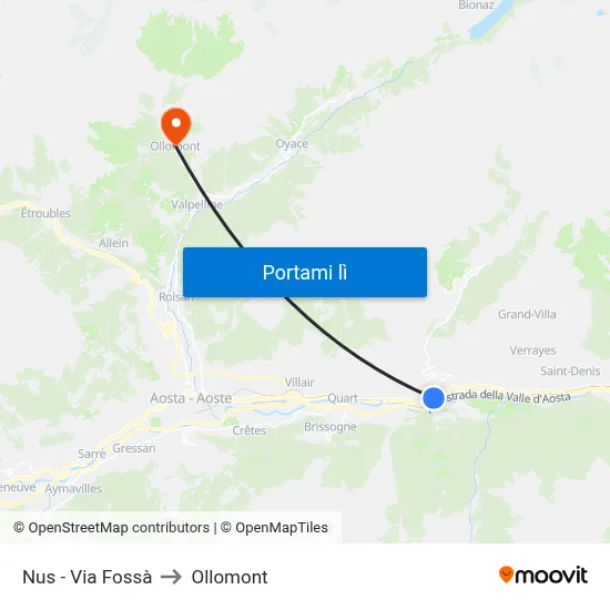 Nus - Via Fossà to Ollomont map