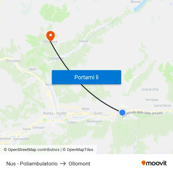 Nus - Poliambulatorio to Ollomont map