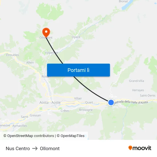 Nus Centro to Ollomont map