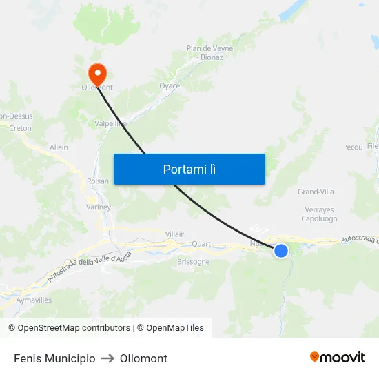 Fenis Municipio to Ollomont map