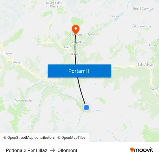 Pedonale Per Lillaz to Ollomont map