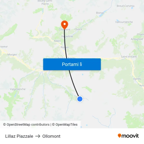 Lillaz Piazzale to Ollomont map