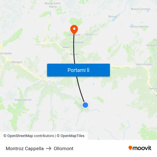 Montroz Cappella to Ollomont map