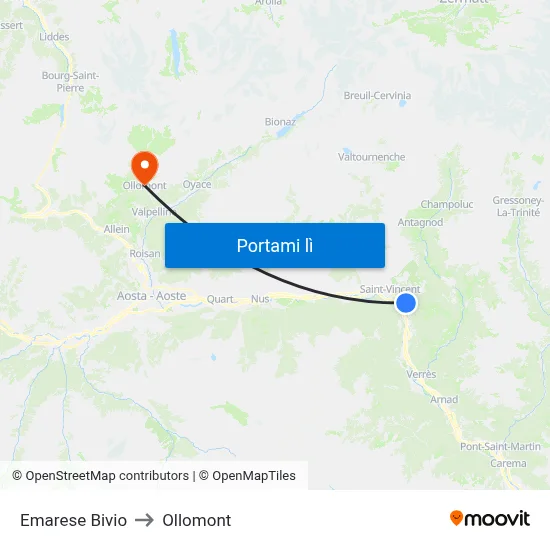 Emarese Bivio to Ollomont map