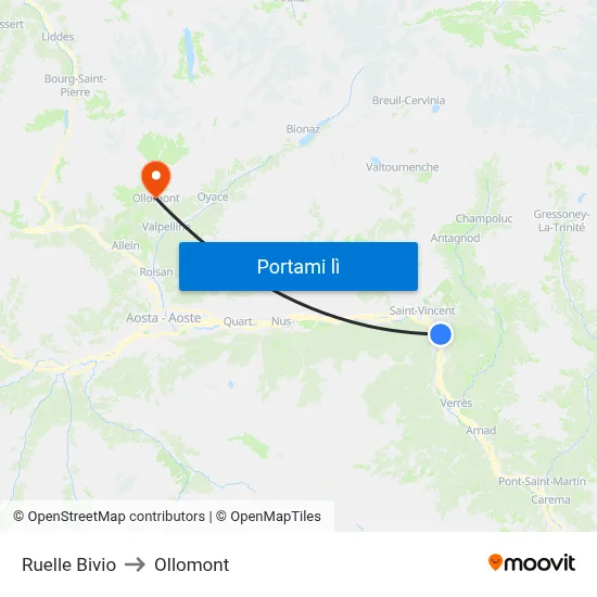 Ruelle Bivio to Ollomont map