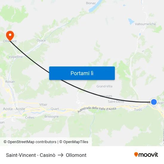 Saint-Vincent - Casinò to Ollomont map