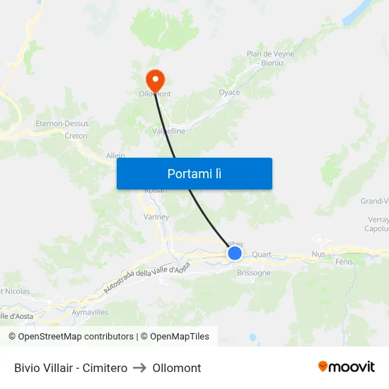 Bivio Villair - Cimitero to Ollomont map
