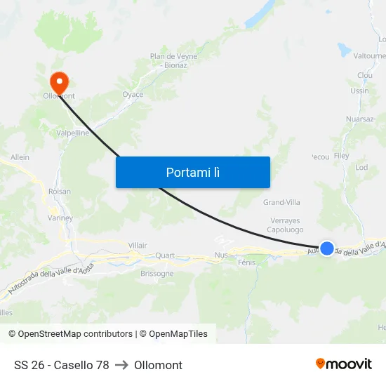 SS 26 - Casello 78 to Ollomont map