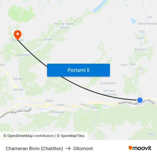 Chameran Bivio (Chatillon) to Ollomont map