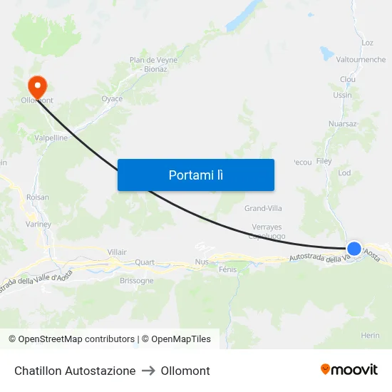 Chatillon Autostazione to Ollomont map