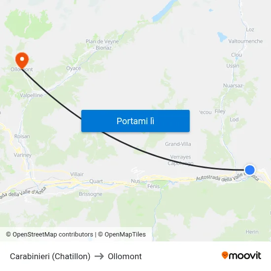 Carabinieri (Chatillon) to Ollomont map