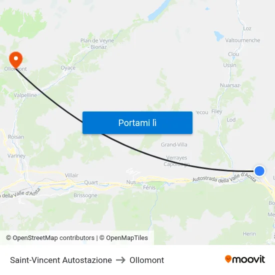 Saint-Vincent Autostazione to Ollomont map