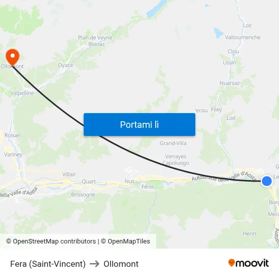 Fera (Saint-Vincent) to Ollomont map