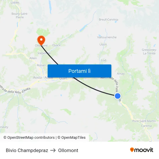 Bivio Champdepraz to Ollomont map