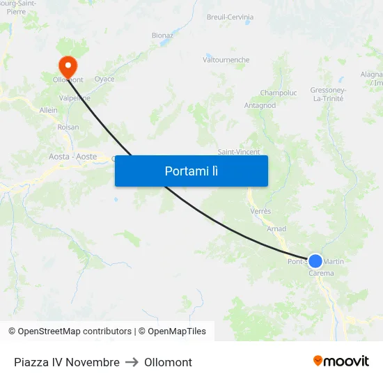 Piazza IV Novembre to Ollomont map