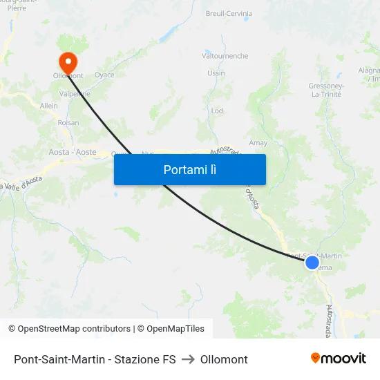 Pont-Saint-Martin - Stazione FS to Ollomont map