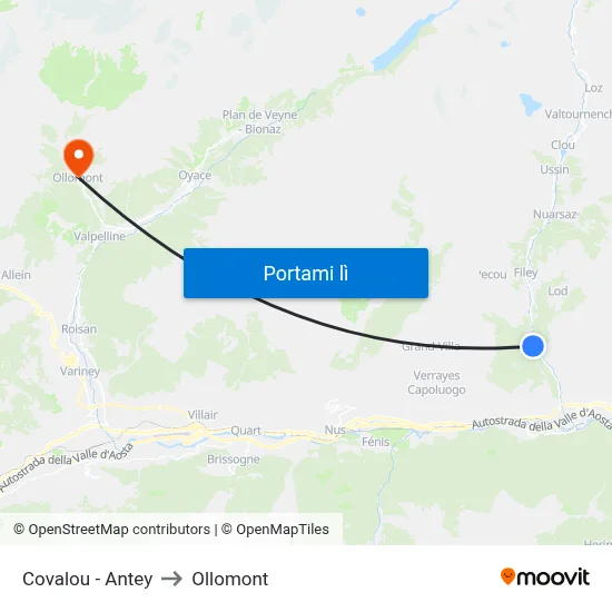 Covalou - Antey to Ollomont map