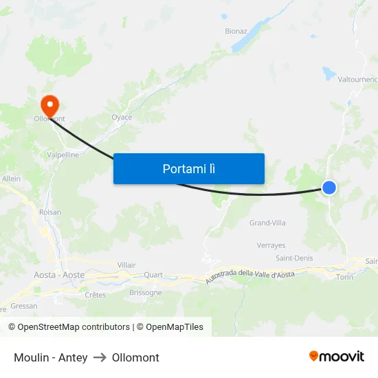 Moulin - Antey to Ollomont map
