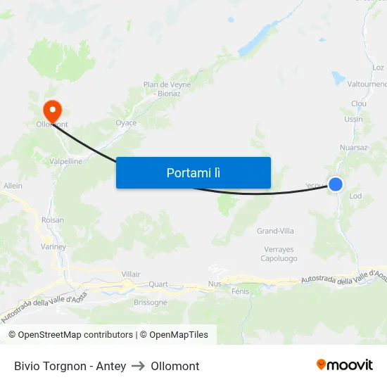 Bivio Torgnon - Antey to Ollomont map
