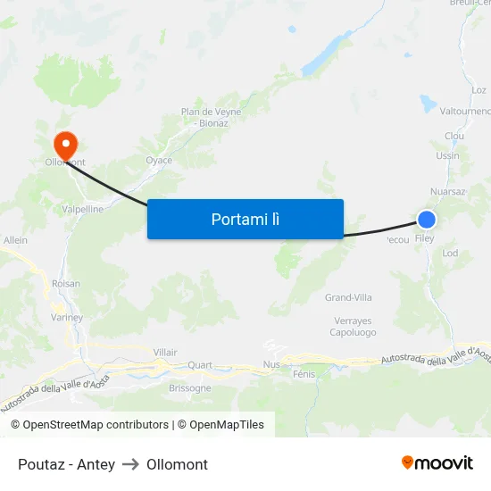 Poutaz - Antey to Ollomont map