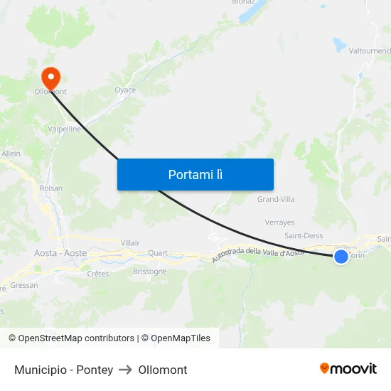 Municipio - Pontey to Ollomont map