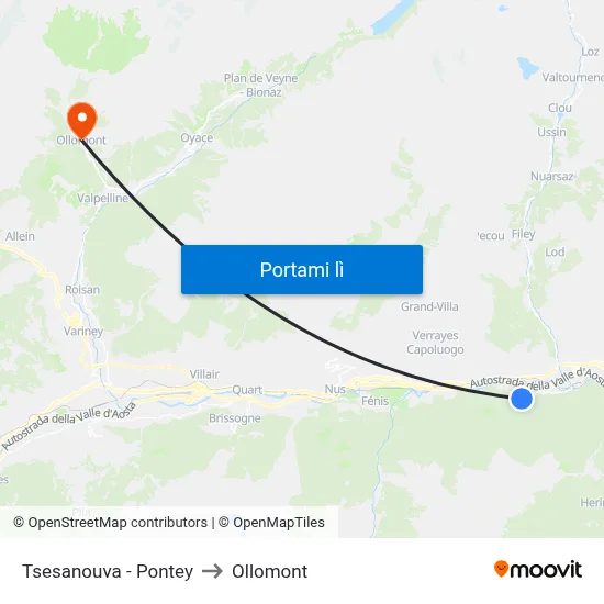 Tsesanouva - Pontey to Ollomont map