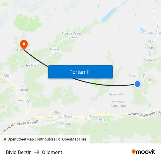 Bivio Berzin to Ollomont map