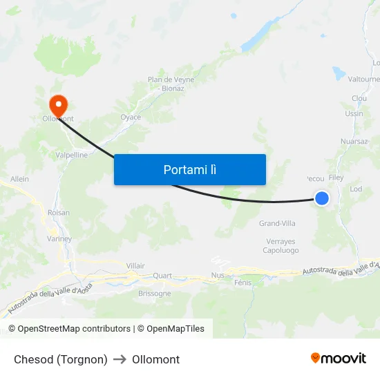 Chesod (Torgnon) to Ollomont map