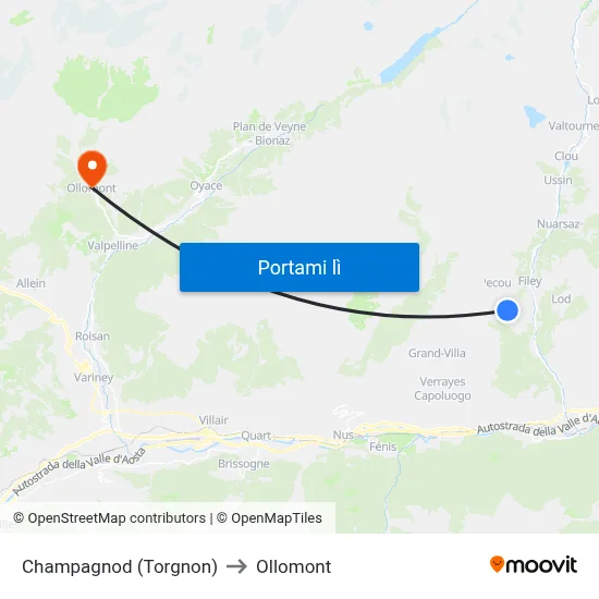 Champagnod (Torgnon) to Ollomont map