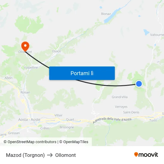 Mazod (Torgnon) to Ollomont map