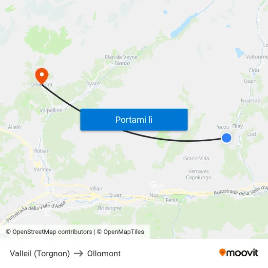 Valleil (Torgnon) to Ollomont map